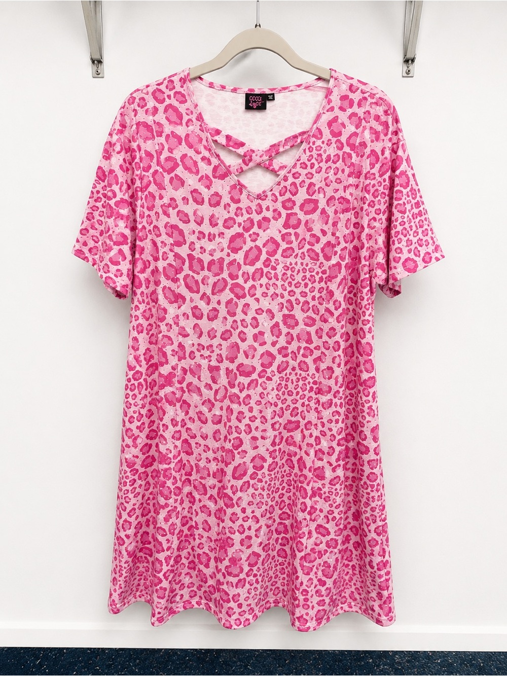 Pink Leopard Crisscross V-Neck Tunic Dress